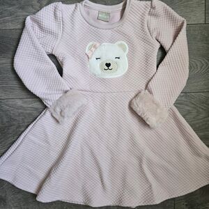 ​Milon Girls Size 6 Pink Quilted Knit Faux Fur Cuff Bear Sweater Dress Long Slv